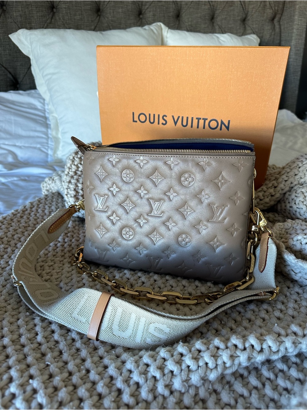 Louis Vuitton Beige Embossed Monogram Crossbody Bag with Cream Strap - Picture 10 of 10